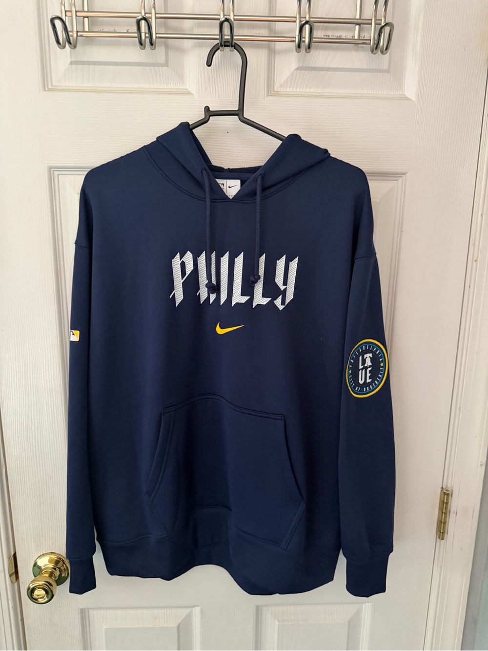 Nike Men's Navy 'PHILLY' Crewneck Hoodie with Yellow Swoosh